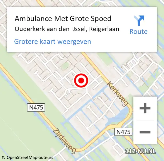 Locatie op kaart van de 112 melding: Ambulance Met Grote Spoed Naar Ouderkerk aan den IJssel, Reigerlaan op 28 juni 2024 22:41