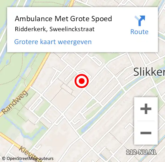 Locatie op kaart van de 112 melding: Ambulance Met Grote Spoed Naar Ridderkerk, Sweelinckstraat op 28 juni 2024 22:50