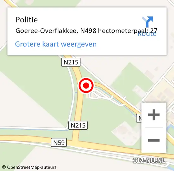 Locatie op kaart van de 112 melding: Politie Goeree-Overflakkee, N498 hectometerpaal: 27 op 28 juni 2024 22:51