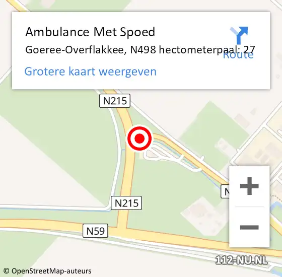 Locatie op kaart van de 112 melding: Ambulance Met Spoed Naar Goeree-Overflakkee, N498 hectometerpaal: 27 op 28 juni 2024 22:54