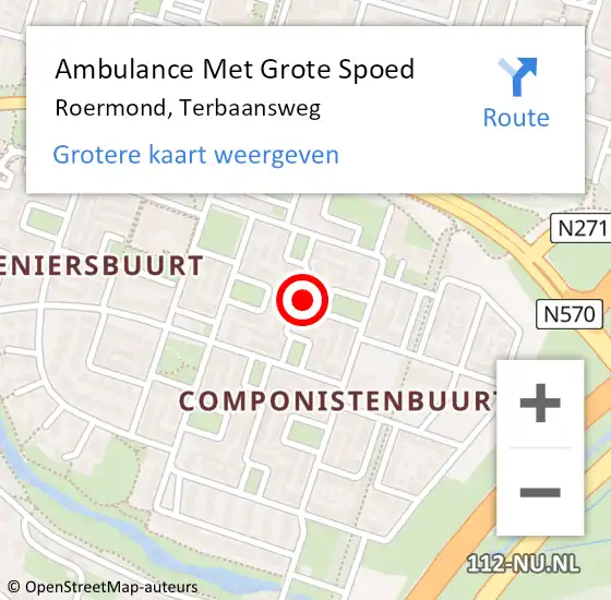 Locatie op kaart van de 112 melding: Ambulance Met Grote Spoed Naar Roermond, Terbaansweg op 28 juni 2024 22:58