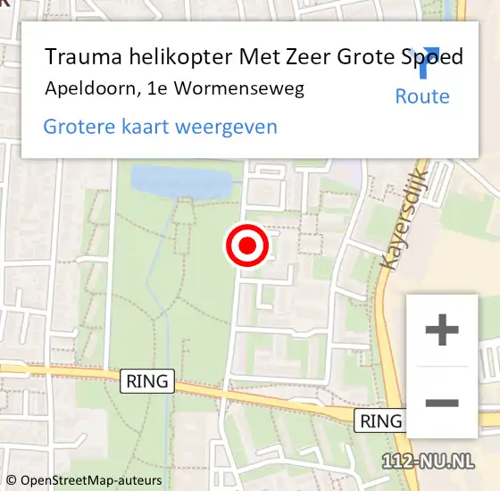Locatie op kaart van de 112 melding: Trauma helikopter Met Zeer Grote Spoed Naar Apeldoorn, 1e Wormenseweg op 28 juni 2024 23:18