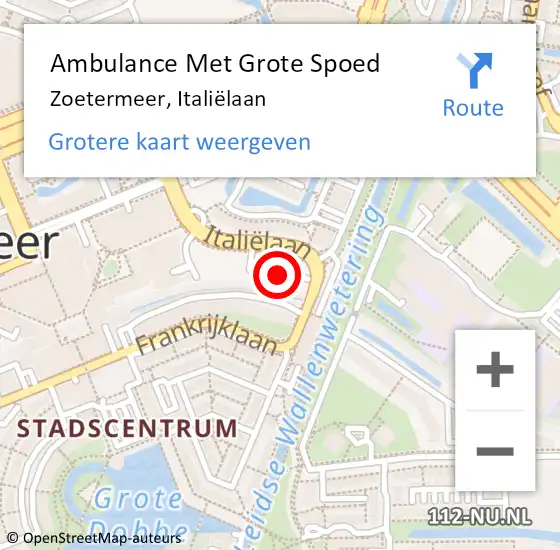 Locatie op kaart van de 112 melding: Ambulance Met Grote Spoed Naar Zoetermeer, Italiëlaan op 28 juni 2024 23:28