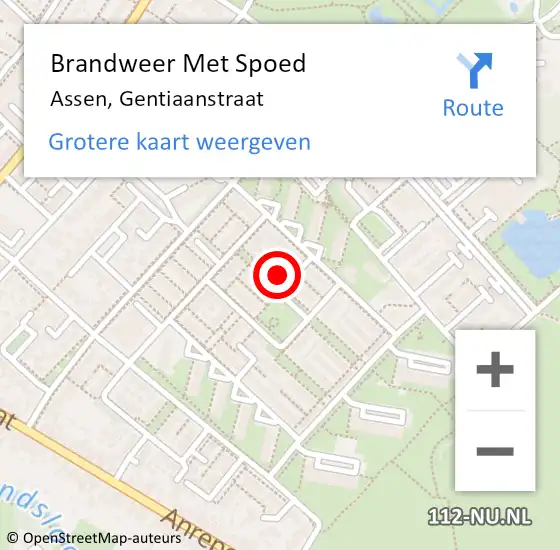 Locatie op kaart van de 112 melding: Brandweer Met Spoed Naar Assen, Gentiaanstraat op 11 oktober 2014 05:52