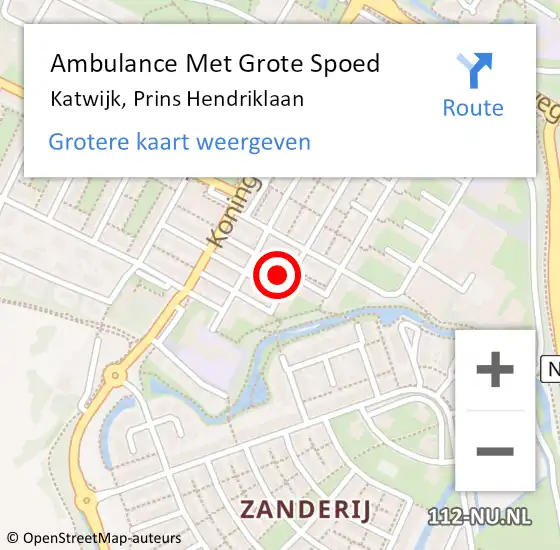 Locatie op kaart van de 112 melding: Ambulance Met Grote Spoed Naar Katwijk, Prins Hendriklaan op 28 juni 2024 23:45