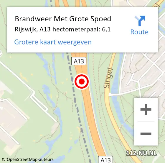 Locatie op kaart van de 112 melding: Brandweer Met Grote Spoed Naar Rijswijk, A13 hectometerpaal: 6,1 op 29 juni 2024 00:36