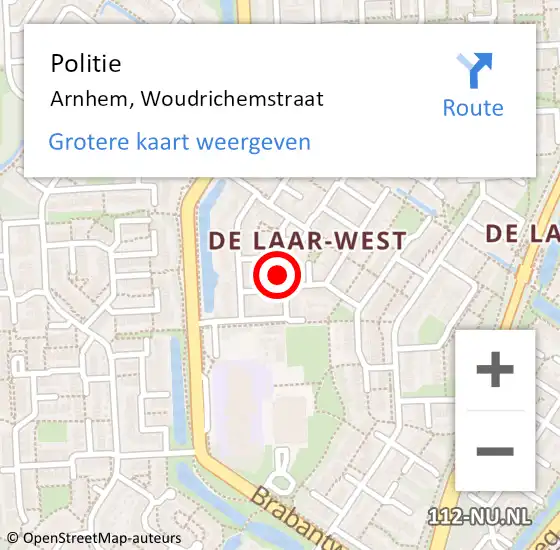 Locatie op kaart van de 112 melding: Politie Arnhem, Woudrichemstraat op 29 juni 2024 01:04