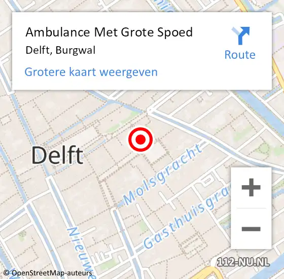 Locatie op kaart van de 112 melding: Ambulance Met Grote Spoed Naar Delft, Burgwal op 29 juni 2024 01:04