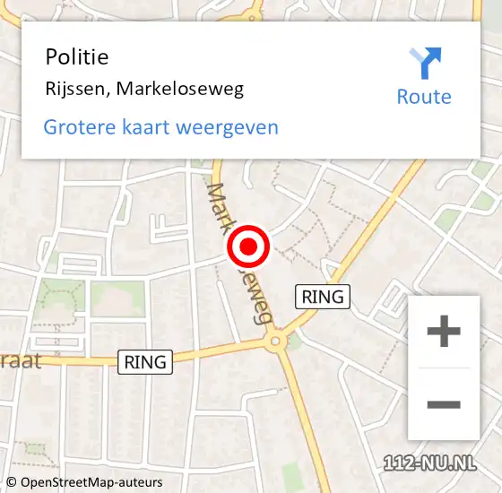 Locatie op kaart van de 112 melding: Politie Rijssen, Markeloseweg op 29 juni 2024 01:12