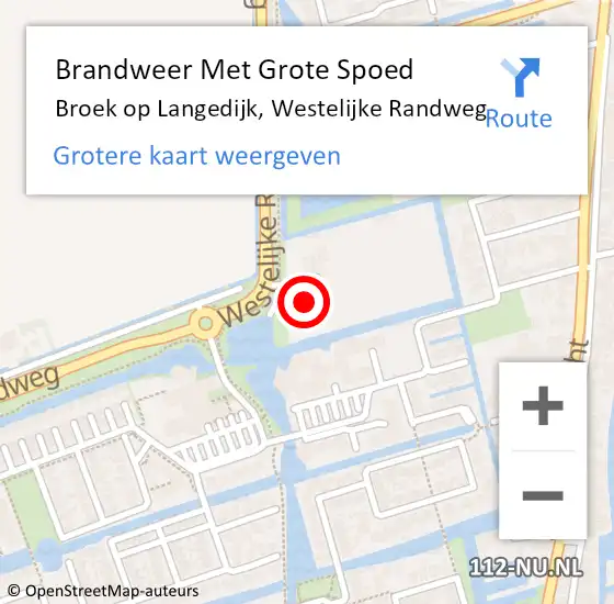 Locatie op kaart van de 112 melding: Brandweer Met Grote Spoed Naar Broek op Langedijk, Westelijke Randweg op 29 juni 2024 01:23