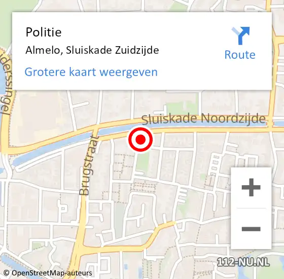 Locatie op kaart van de 112 melding: Politie Almelo, Sluiskade Zuidzijde op 29 juni 2024 01:28