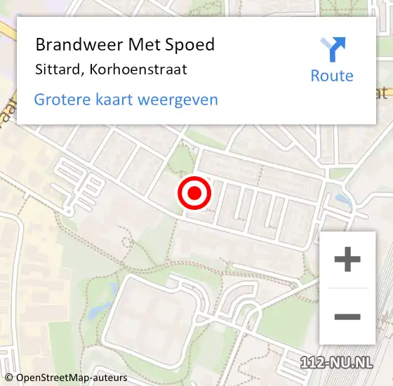 Locatie op kaart van de 112 melding: Brandweer Met Spoed Naar Sittard, Korhoenstraat op 29 juni 2024 01:48