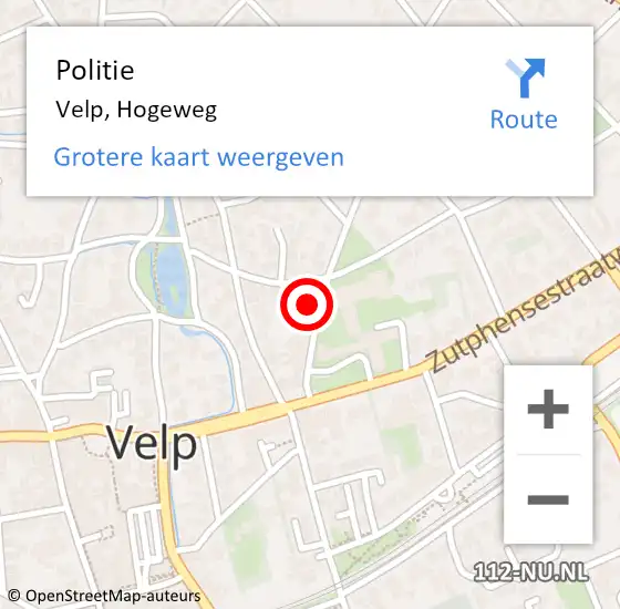 Locatie op kaart van de 112 melding: Politie Velp, Hogeweg op 29 juni 2024 01:54