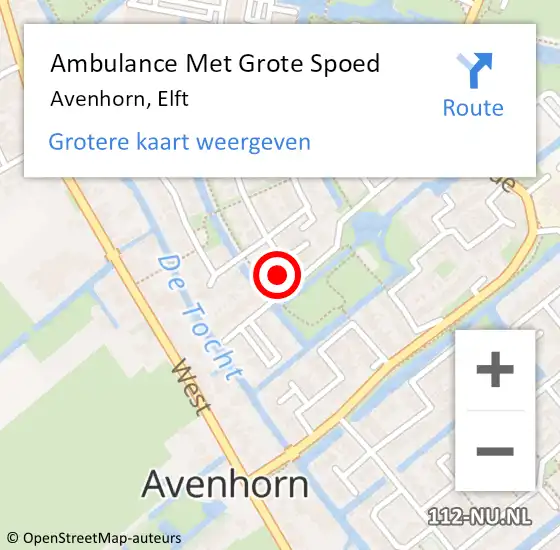 Locatie op kaart van de 112 melding: Ambulance Met Grote Spoed Naar Avenhorn, Elft op 29 juni 2024 02:10