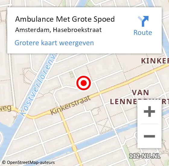 Locatie op kaart van de 112 melding: Ambulance Met Grote Spoed Naar Amsterdam, Hasebroekstraat op 29 juni 2024 02:18