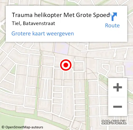 Locatie op kaart van de 112 melding: Trauma helikopter Met Grote Spoed Naar Tiel, Batavenstraat op 29 juni 2024 02:23