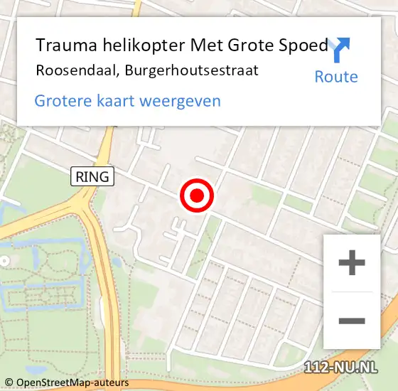 Locatie op kaart van de 112 melding: Trauma helikopter Met Grote Spoed Naar Roosendaal, Burgerhoutsestraat op 29 juni 2024 03:55