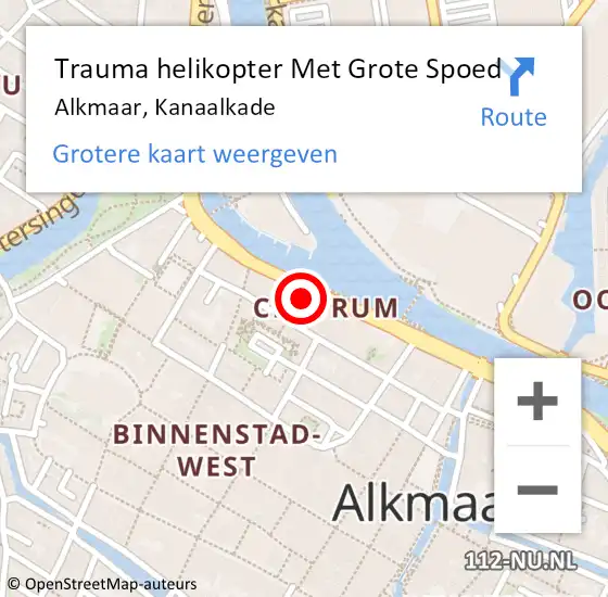 Locatie op kaart van de 112 melding: Trauma helikopter Met Grote Spoed Naar Alkmaar, Kanaalkade op 29 juni 2024 04:18