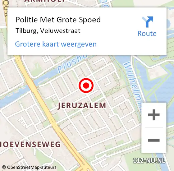 Locatie op kaart van de 112 melding: Politie Met Grote Spoed Naar Tilburg, Veluwestraat op 29 juni 2024 04:57