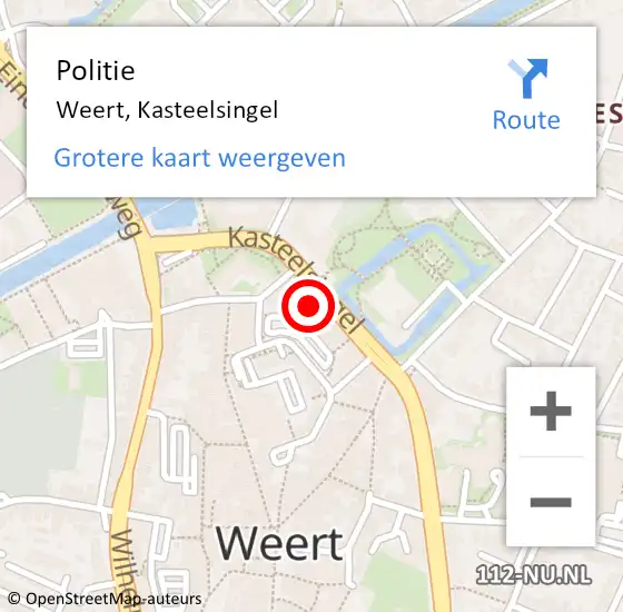 Locatie op kaart van de 112 melding: Politie Weert, Kasteelsingel op 29 juni 2024 05:01