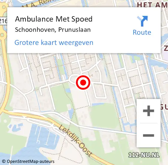 Locatie op kaart van de 112 melding: Ambulance Met Spoed Naar Schoonhoven, Prunuslaan op 11 oktober 2014 07:26