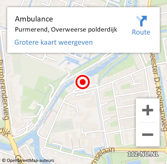 Locatie op kaart van de 112 melding: Ambulance Purmerend, Overweerse polderdijk op 29 juni 2024 06:50