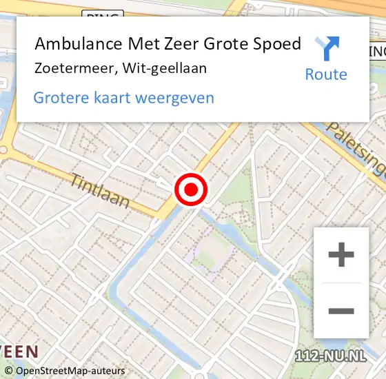 Locatie op kaart van de 112 melding: Ambulance Met Zeer Grote Spoed Naar Zoetermeer, Wit-geellaan op 29 juni 2024 07:51