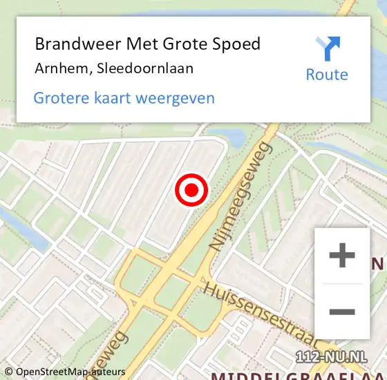 Locatie op kaart van de 112 melding: Brandweer Met Grote Spoed Naar Arnhem, Sleedoornlaan op 29 juni 2024 08:20