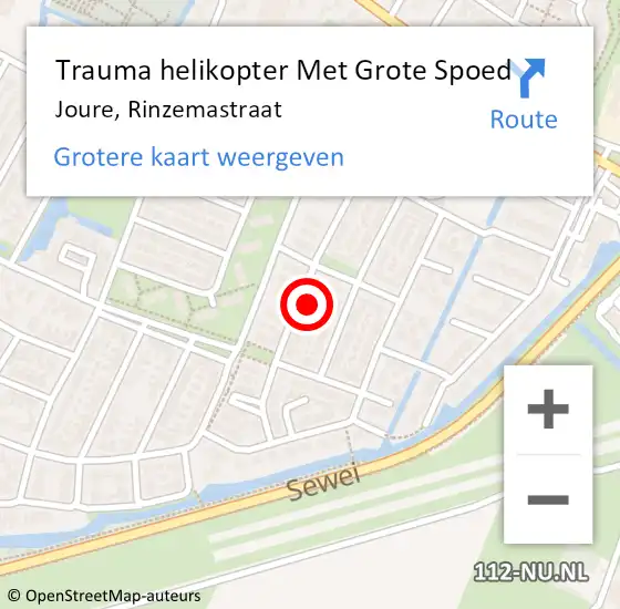 Locatie op kaart van de 112 melding: Trauma helikopter Met Grote Spoed Naar Joure, Rinzemastraat op 29 juni 2024 08:37