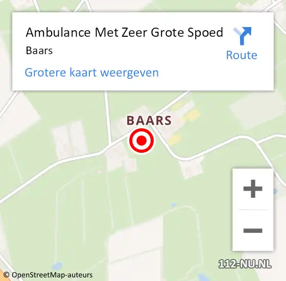 Locatie op kaart van de 112 melding: Ambulance Met Zeer Grote Spoed Naar Baars op 29 juni 2024 09:06