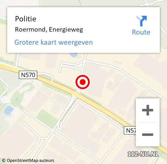 Locatie op kaart van de 112 melding: Politie Roermond, Energieweg op 29 juni 2024 09:29