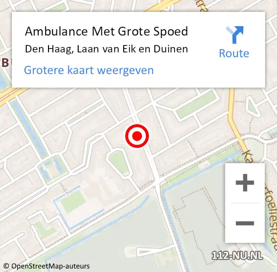 Locatie op kaart van de 112 melding: Ambulance Met Grote Spoed Naar Den Haag, Laan van Eik en Duinen op 29 juni 2024 10:17