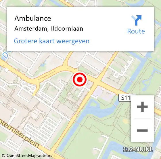Locatie op kaart van de 112 melding: Ambulance Amsterdam, IJdoornlaan op 29 juni 2024 10:25