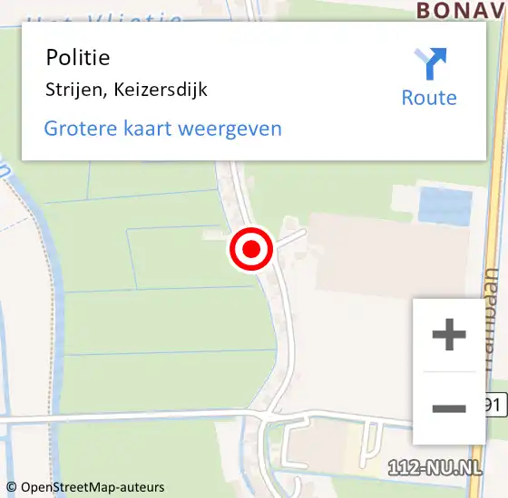 Locatie op kaart van de 112 melding: Politie Strijen, Keizersdijk op 29 juni 2024 10:38