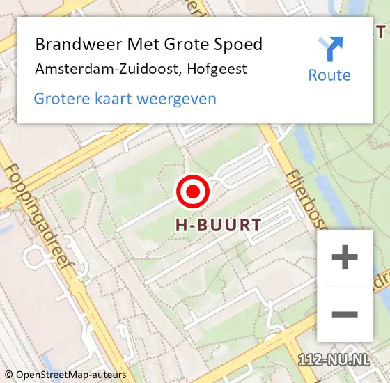 Locatie op kaart van de 112 melding: Brandweer Met Grote Spoed Naar Amsterdam, Hofgeest op 29 juni 2024 10:46