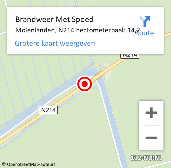 Locatie op kaart van de 112 melding: Brandweer Met Spoed Naar Molenlanden, N214 hectometerpaal: 14,2 op 29 juni 2024 10:50