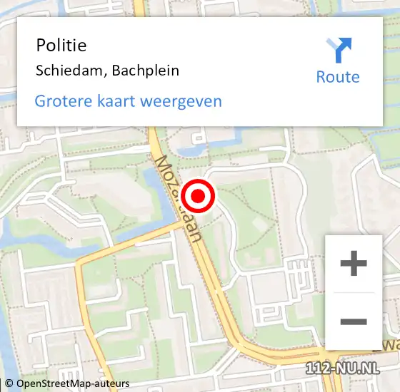 Locatie op kaart van de 112 melding: Politie Schiedam, Bachplein op 29 juni 2024 10:53