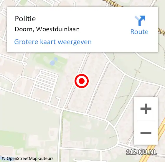 Locatie op kaart van de 112 melding: Politie Doorn, Woestduinlaan op 29 juni 2024 10:58