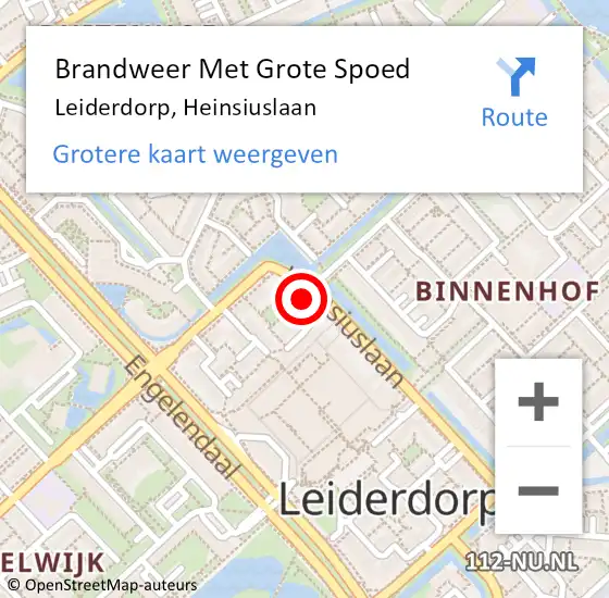 Locatie op kaart van de 112 melding: Brandweer Met Grote Spoed Naar Leiderdorp, Heinsiuslaan op 29 juni 2024 11:41