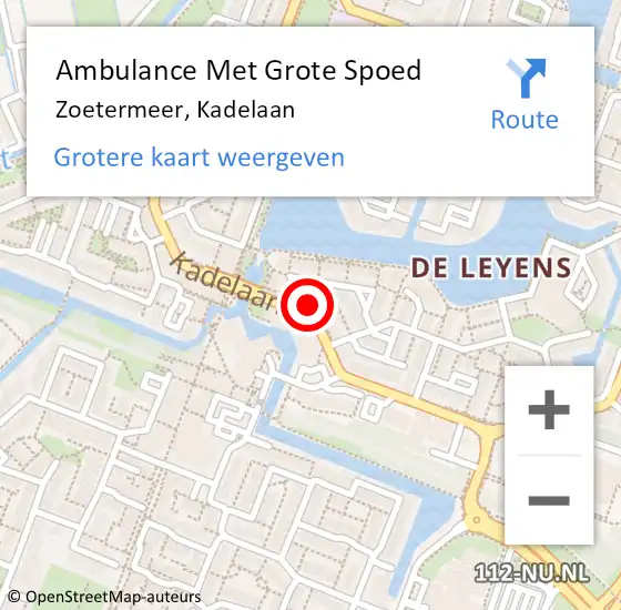 Locatie op kaart van de 112 melding: Ambulance Met Grote Spoed Naar Zoetermeer, Kadelaan op 29 juni 2024 11:57