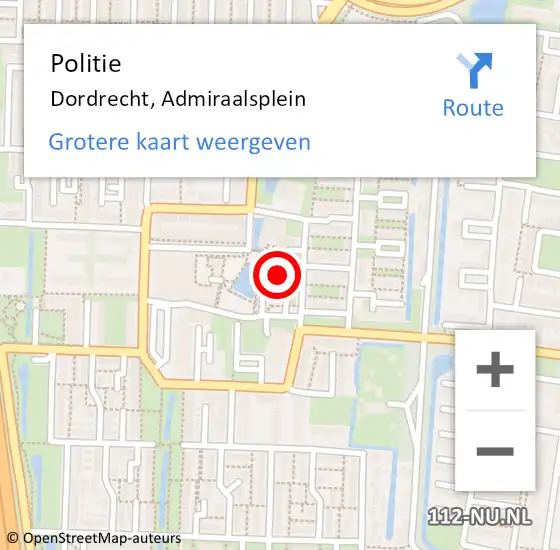 Locatie op kaart van de 112 melding: Politie Dordrecht, Admiraalsplein op 29 juni 2024 12:11