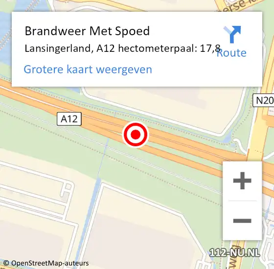 Locatie op kaart van de 112 melding: Brandweer Met Spoed Naar Lansingerland, A12 hectometerpaal: 17,8 op 29 juni 2024 12:27