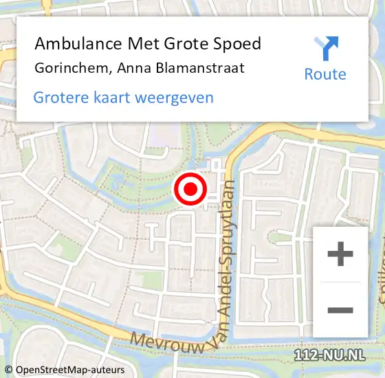 Locatie op kaart van de 112 melding: Ambulance Met Grote Spoed Naar Gorinchem, Anna Blamanstraat op 29 juni 2024 12:53