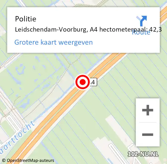 Locatie op kaart van de 112 melding: Politie Leidschendam-Voorburg, A4 hectometerpaal: 42,3 op 29 juni 2024 13:03