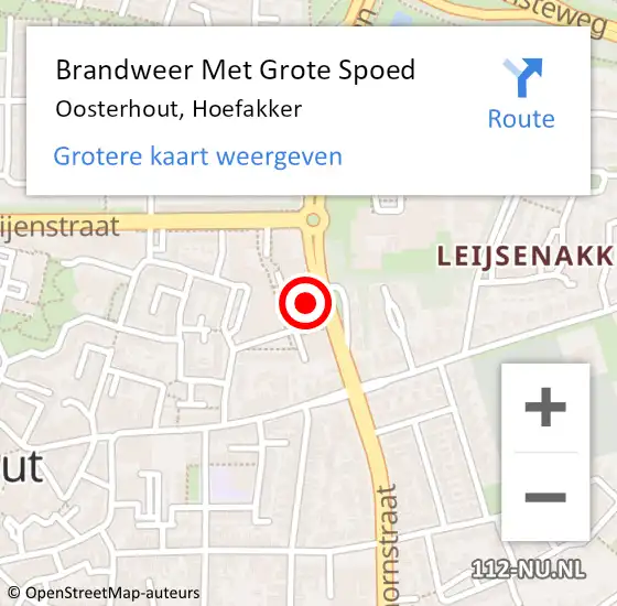 Locatie op kaart van de 112 melding: Brandweer Met Grote Spoed Naar Oosterhout, Hoefakker op 29 juni 2024 13:22