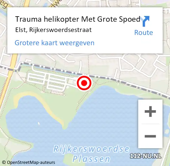 Locatie op kaart van de 112 melding: Trauma helikopter Met Grote Spoed Naar Elst, Rijkerswoerdsestraat op 29 juni 2024 13:25
