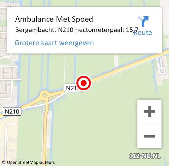 Locatie op kaart van de 112 melding: Ambulance Met Spoed Naar Krimpenerwaard, N210 hectometerpaal: 15,7 op 29 juni 2024 13:30
