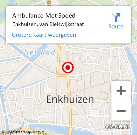 Locatie op kaart van de 112 melding: Ambulance Met Spoed Naar Enkhuizen, van Bleiswijkstraat op 29 juni 2024 13:32