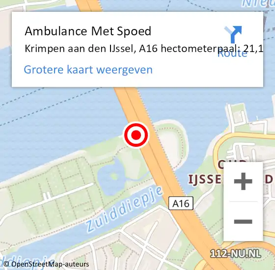 Locatie op kaart van de 112 melding: Ambulance Met Spoed Naar Krimpen aan den IJssel, A16 hectometerpaal: 21,1 op 29 juni 2024 13:44