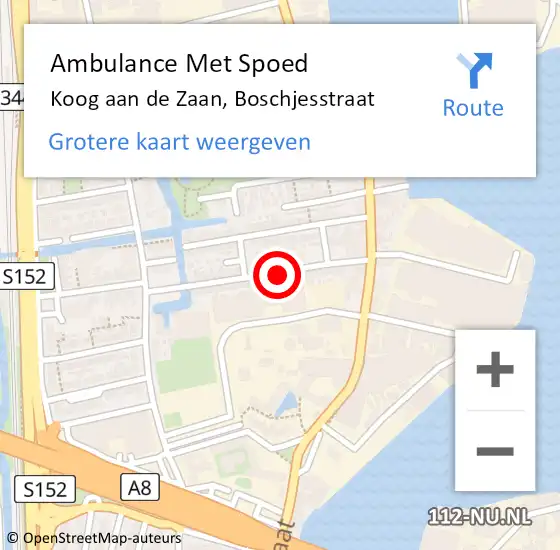 Locatie op kaart van de 112 melding: Ambulance Met Spoed Naar Koog aan de Zaan, Boschjesstraat op 29 juni 2024 13:56